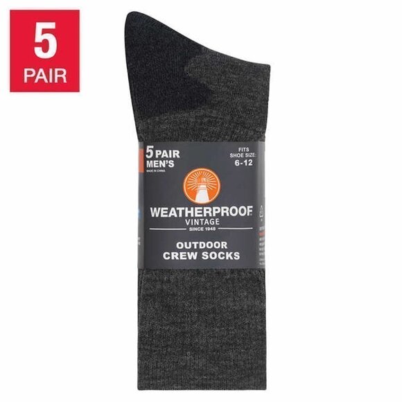 NWT - Weatherproof Men's Outdoor Crew Sock, 5-pair - Picture 1 of 4